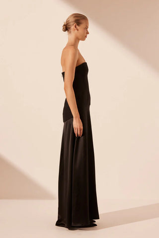 Adri Strapless Panelled Maxi Dress | Black
