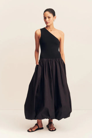 Aliah One Shoulder Bubble Midi Dress | Black