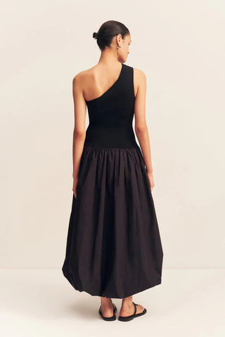 Aliah One Shoulder Bubble Midi Dress | Black