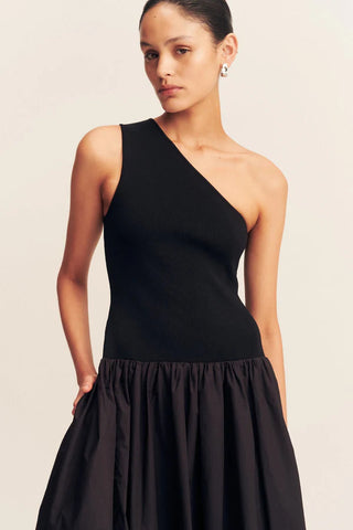 Aliah One Shoulder Bubble Midi Dress | Black