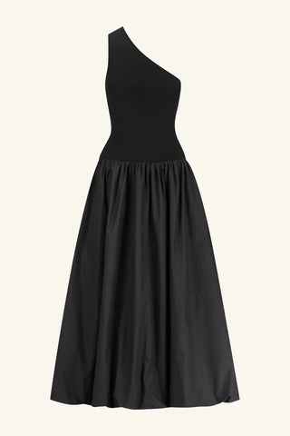 Aliah One Shoulder Bubble Midi Dress | Black