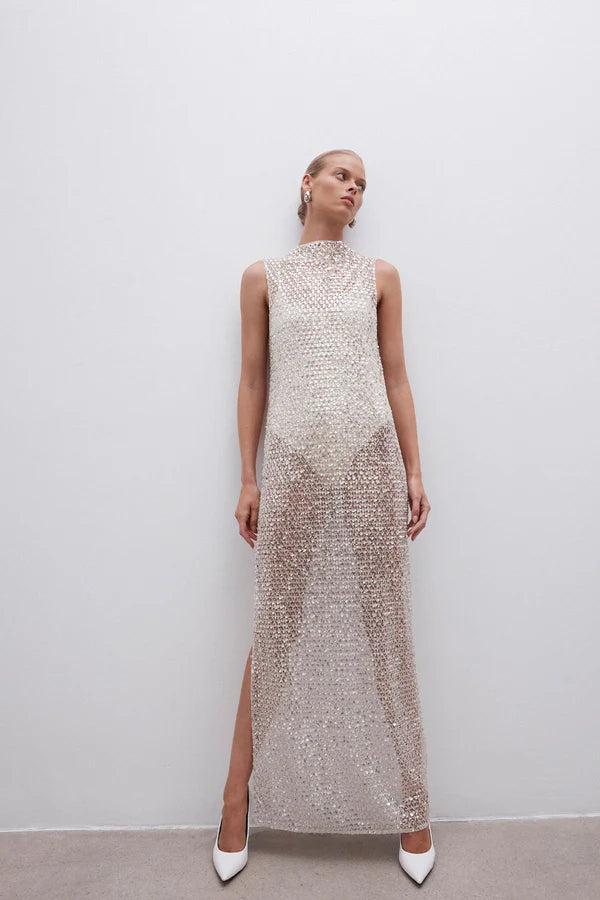 High neck sleeveless gown clearance