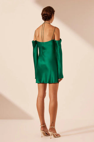 Elle Silk Tie Mini Dress | Emerald Green
