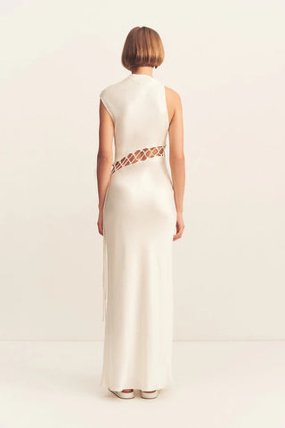 Huxley Cowl Lace Up Maxi Dress | Vanilla