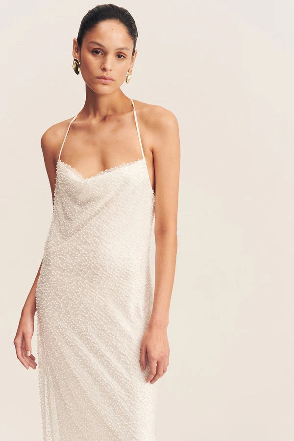 Iridescent Double Cowl Open Back Maxi Dress | Ivory LoversLand Iridescent Double Cowl Open Back Maxi Dress | Ivory LoversLand