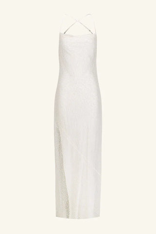 Iridescent Double Cowl Open Back Maxi Dress | Ivory