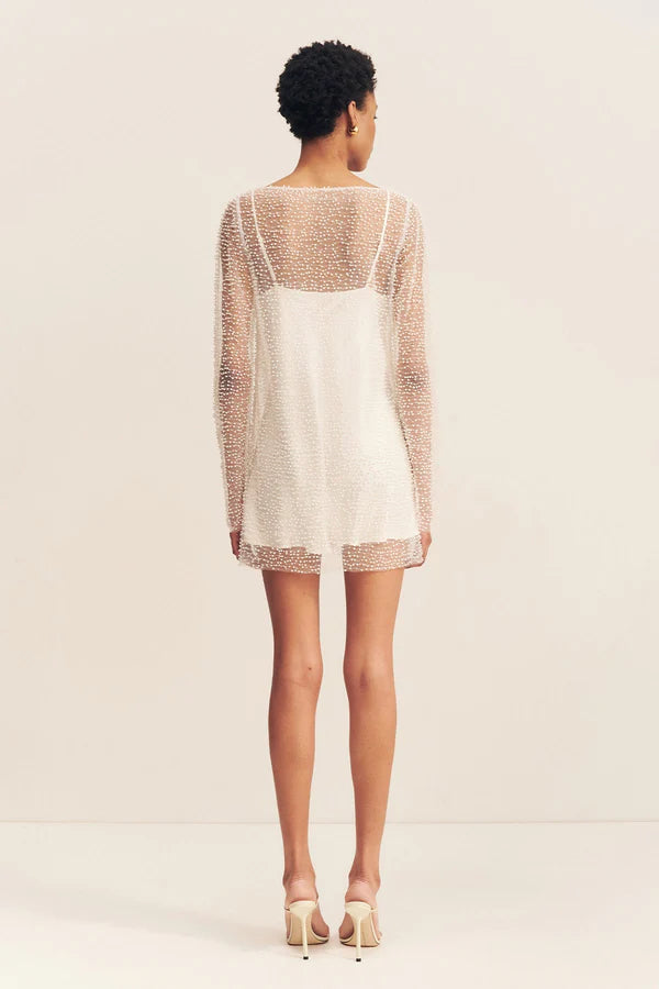 Iridescent Long Sleeve Mini Dress | White  LoversLand