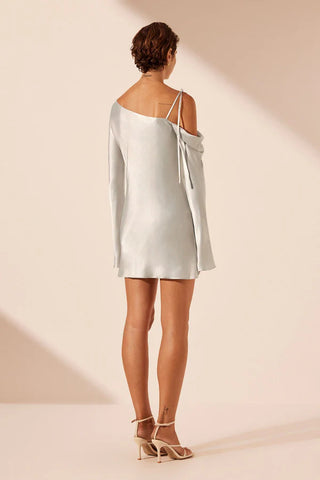 La Lune Asymmetrical Long Sleeve Mini Dress | Silver