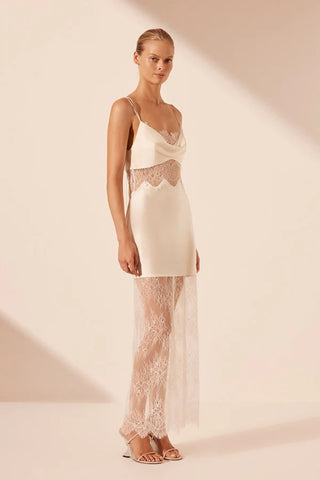 La Lune Cumulus Silk Lace Maxi Dress | Ivory