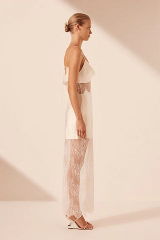 La Lune Cumulus Silk Lace Maxi Dress | Ivory