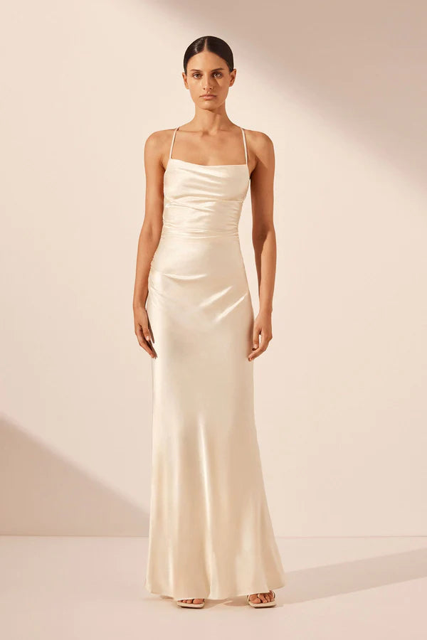 La Lune Lace Back Maxi Dress Cream