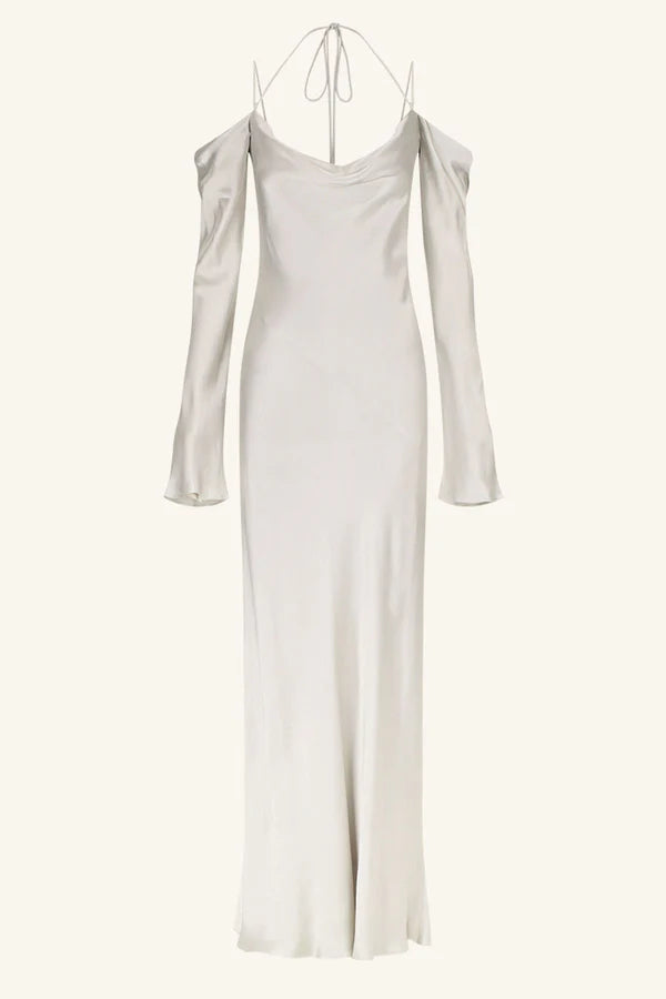 lisa tie shoulder maxi dress La Lune Off Shoulder Tie Maxi Dress