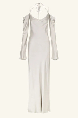 La Lune Off Shoulder Tie Maxi Dress | Silver