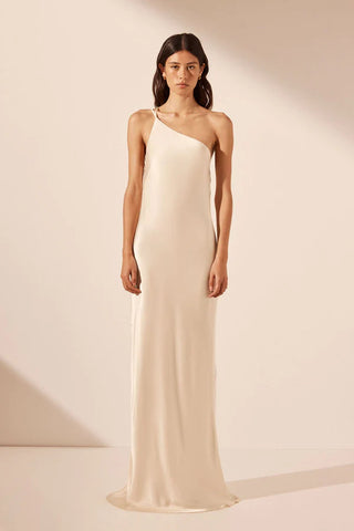 La Lune One Shoulder Cowl Back Maxi Dress | Cream