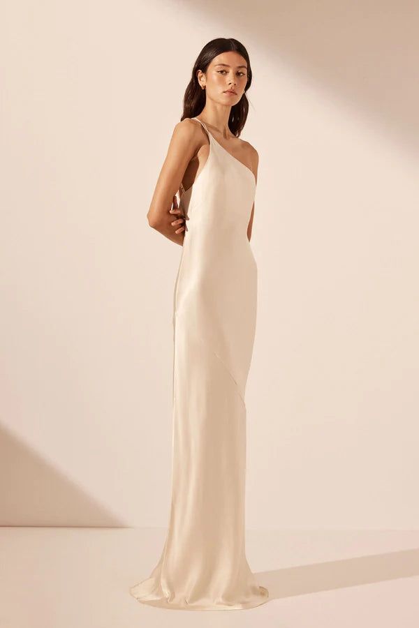 La Lune One Shoulder Cowl Back Maxi Dress | Cream LoversLand La Lune One Shoulder Cowl Back Maxi Dress | Cream LoversLand