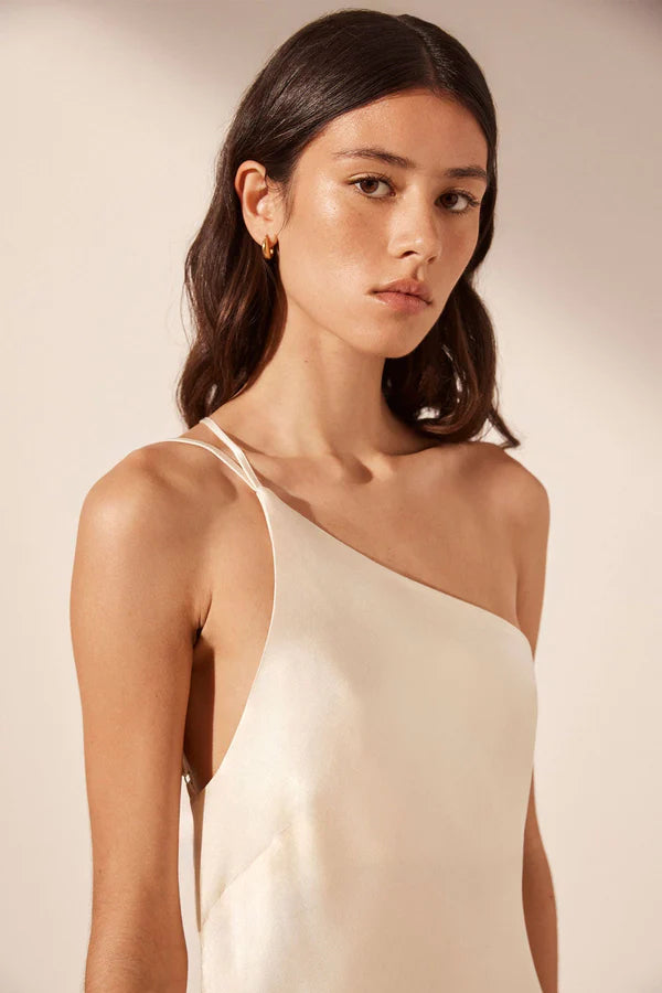 La Lune One Shoulder Cowl Back Maxi Dress Cream – LoversLand