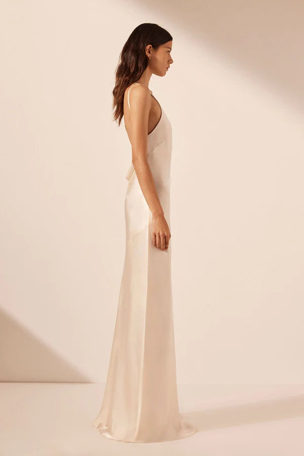 La Lune One Shoulder Cowl Back Maxi Dress | Cream – LoversLand