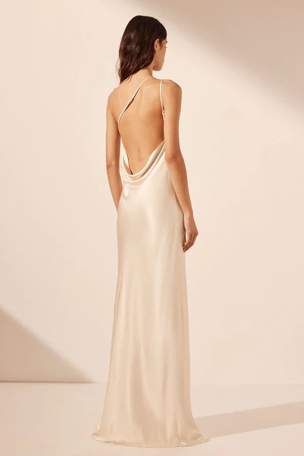 Cowl back evening dress shop