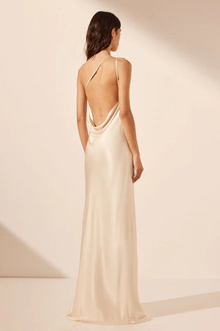 La Lune One Shoulder Cowl Back Maxi Dress | Cream