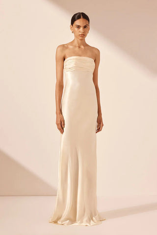 La Lune Strapless Ruched Bodice Maxi Dress | Cream