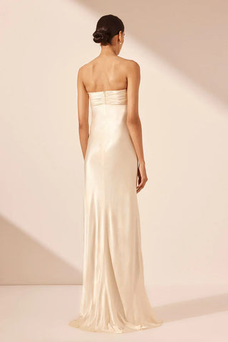 La Lune Strapless Ruched Bodice Maxi Dress | Cream