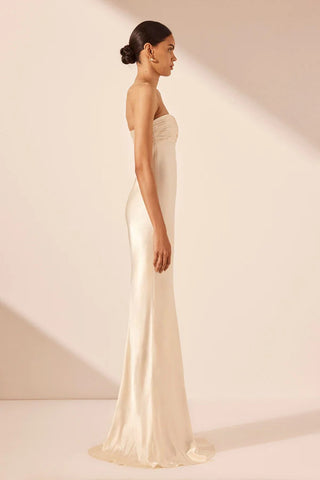 La Lune Strapless Ruched Bodice Maxi Dress | Cream