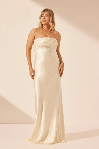 La Lune Strapless Ruched Bodice Maxi Dress | Cream