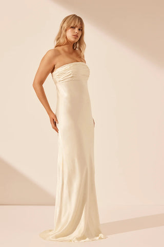 La Lune Strapless Ruched Bodice Maxi Dress | Cream