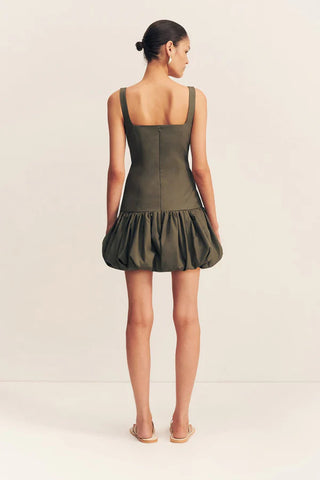 Maiori Square Neck Bubble Mini Dress | Army Green