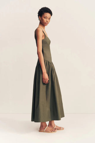 Maiori Square Neck Midi Dress | Army Green