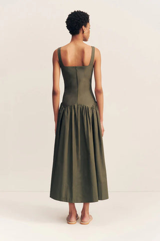 Maiori Square Neck Midi Dress | Army Green