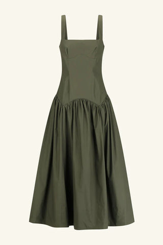 Maiori Square Neck Midi Dress | Army Green