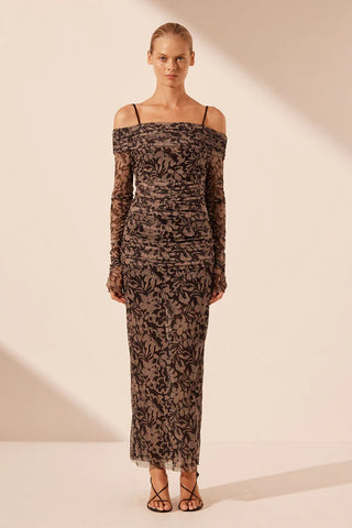 Zoe Long Sleeve Off Shoulder Midi Dress | Zoe