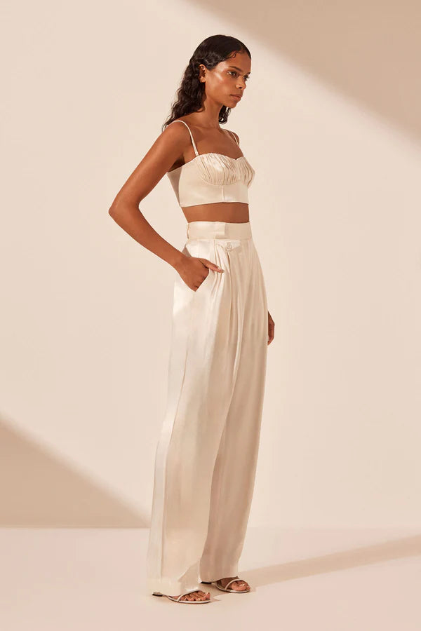 la lune corded ruched maxi dress cream La Lune Corded Ruched Bralette