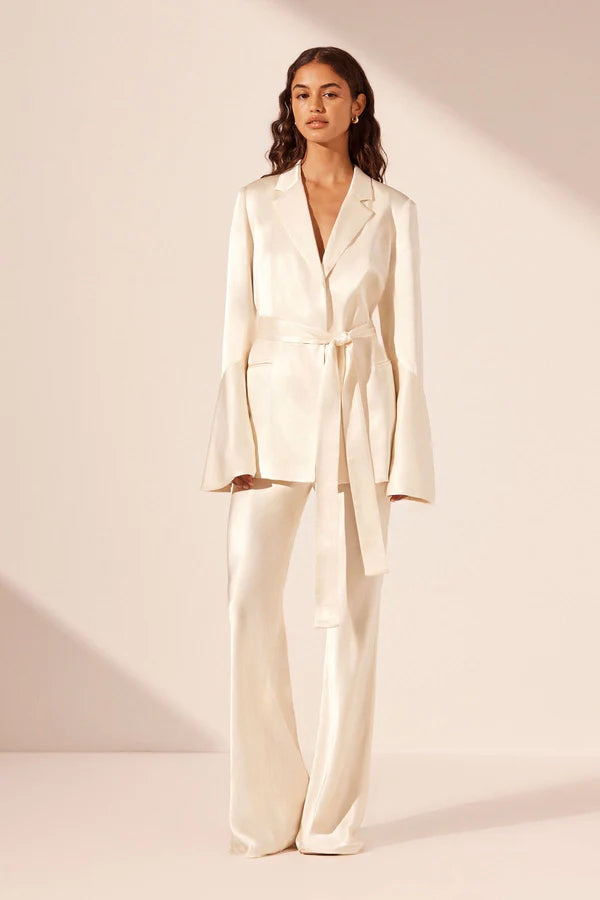 La Lune Flared Sleeve Belted Blazer Cream