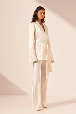 La Lune Flared Sleeve Belted Blazer | Cream