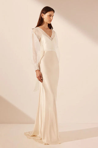 La Lune Lia Silk Wrap Crop Blouse | Ivory