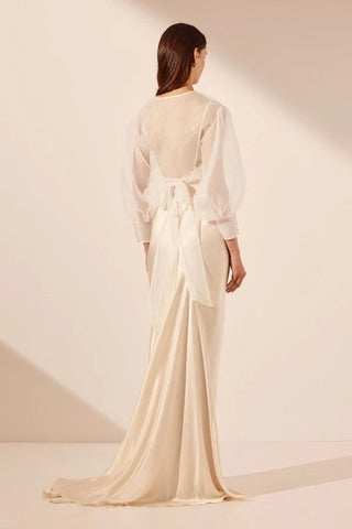 La Lune Lia Silk Wrap Crop Blouse | Ivory