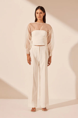 La Lune Lia Silk Wrap Crop Blouse | Ivory