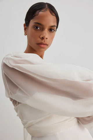 La Lune Lia Silk Wrap Crop Blouse | Ivory