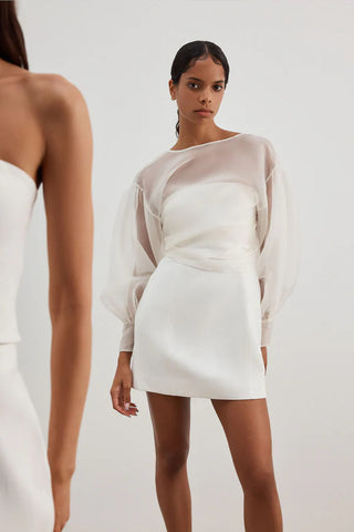 La Lune Lia Silk Wrap Crop Blouse | Ivory