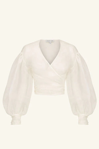 La Lune Lia Silk Wrap Crop Blouse | Ivory