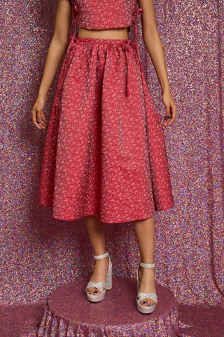 Flower Power Jacquard Midi Skirt | Ruby Red