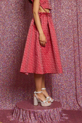 Flower Power Jacquard Midi Skirt | Ruby Red
