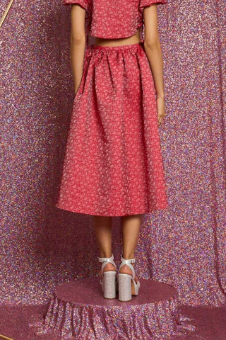 Flower Power Jacquard Midi Skirt | Ruby Red
