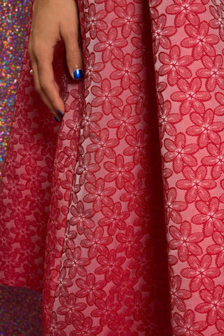 Flower Power Jacquard Midi Skirt | Ruby Red