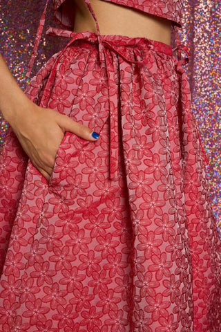 Flower Power Jacquard Midi Skirt | Ruby Red
