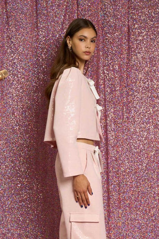 Headline Sequin Bow Jacket | Pale Pink