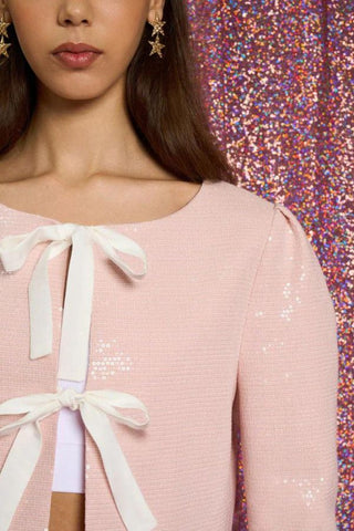 Headline Sequin Bow Jacket | Pale Pink