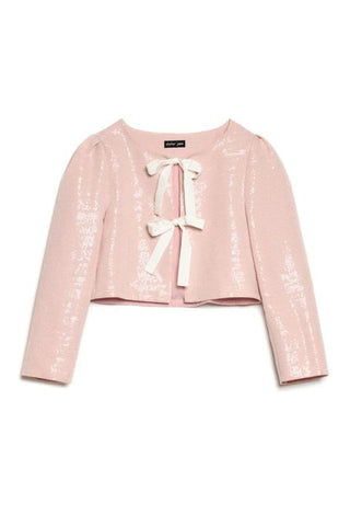 Headline Sequin Bow Jacket | Pale Pink